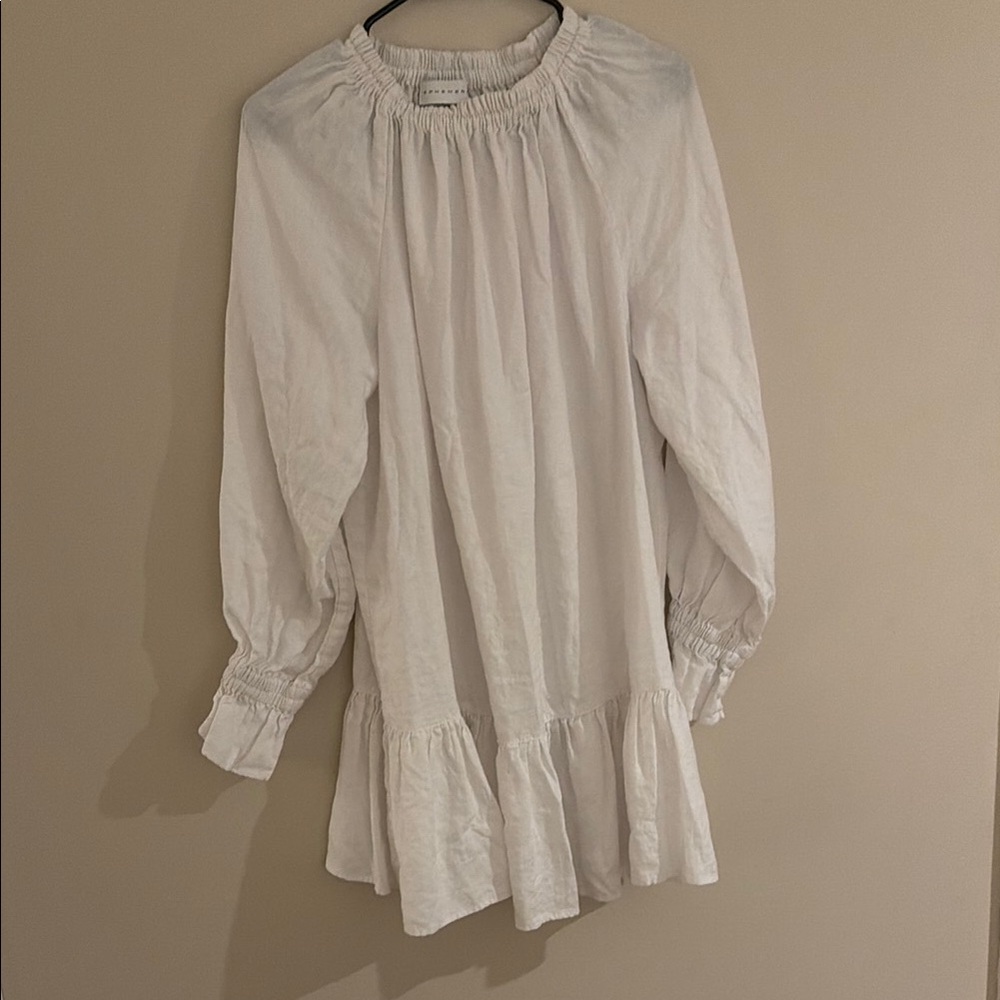 Ephemera White Peasant Ruffle Hem Long Sleeve Dress